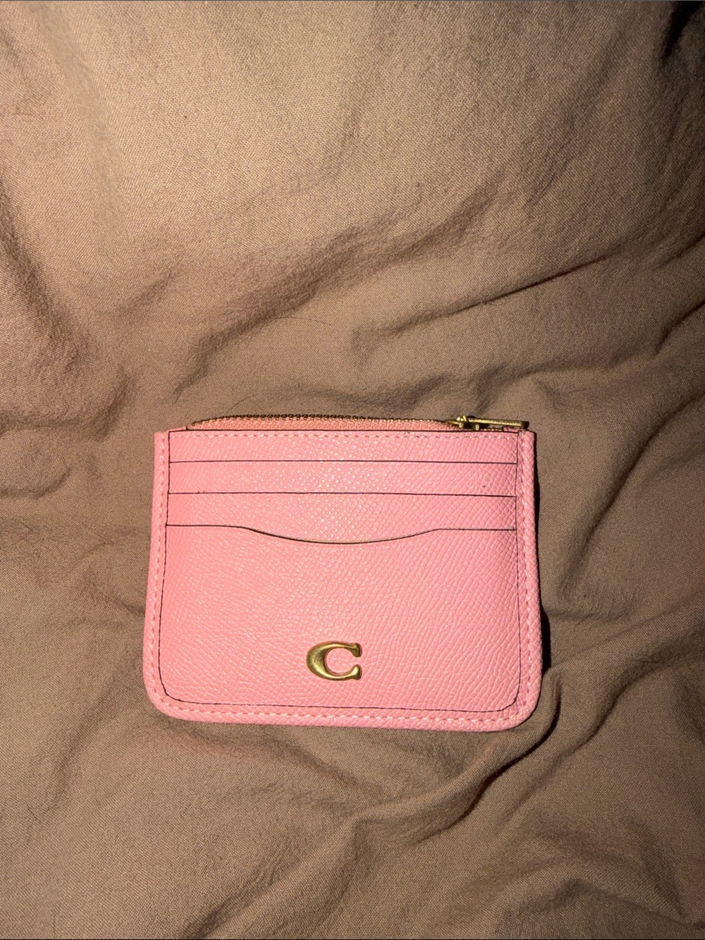 Coach Pink Leather Card Holder with Gold 'C' Accent
